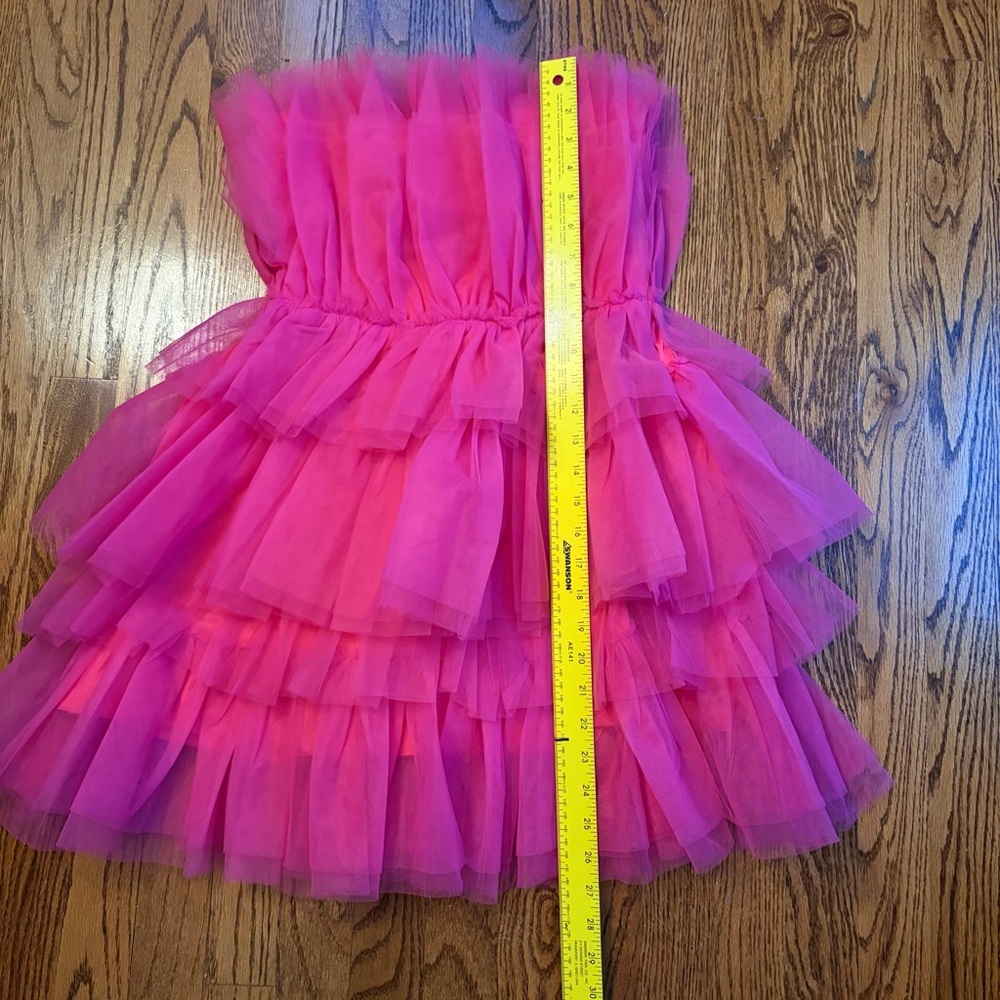 Mable Hot Pink Tulle Ruffle Strapless Mini Dress Small Barbiecore Party - Picture 7 of 9